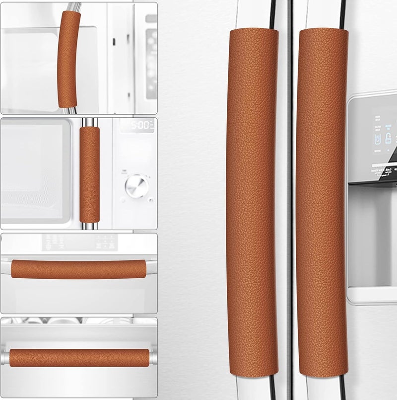 Royleath Refrigerator Door Handle Covers, 6PCS, Leather Kitchen Appliance Handle Covers, Keep Your Fridge Microwave Oven Stove or Dishwasher Clean, Stains Dirty Oils, Kitchen Decor(Dark Orange) - Image 1